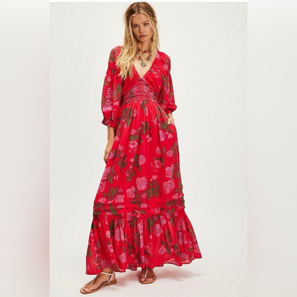 NWOT Free People Golden Hour Maxi Dress - Red Floral - Size Medium